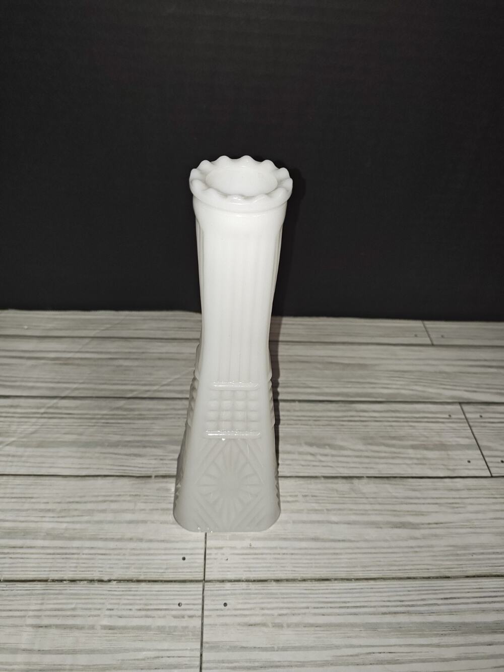 Art Deco Square Milk Glass Vase - Vintage Wedding Farmhouse Style Decor